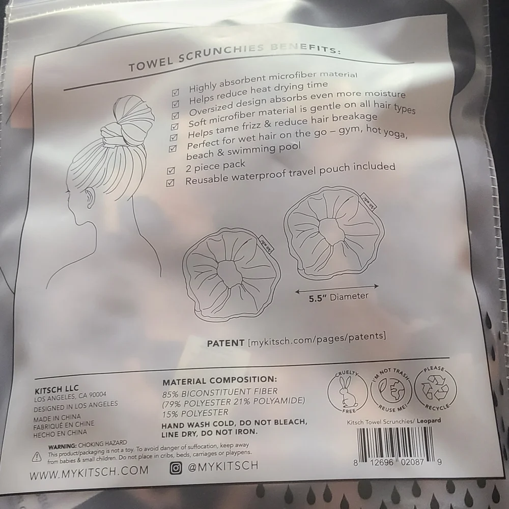 NWT Kitsch Leopard Microfiber Towel Scrunchies 2 Pack - Picture 9 of 10